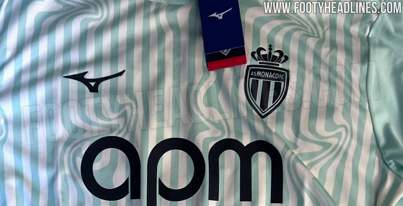 AS Monaco 2026/27 Mizuno third kit in mint green with wavy white stripes