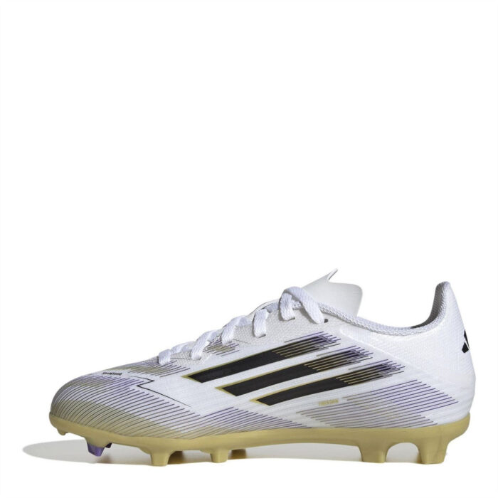 adidas F50 Junior Firm Ground Football Boots – White/Blk/Gold – view 2