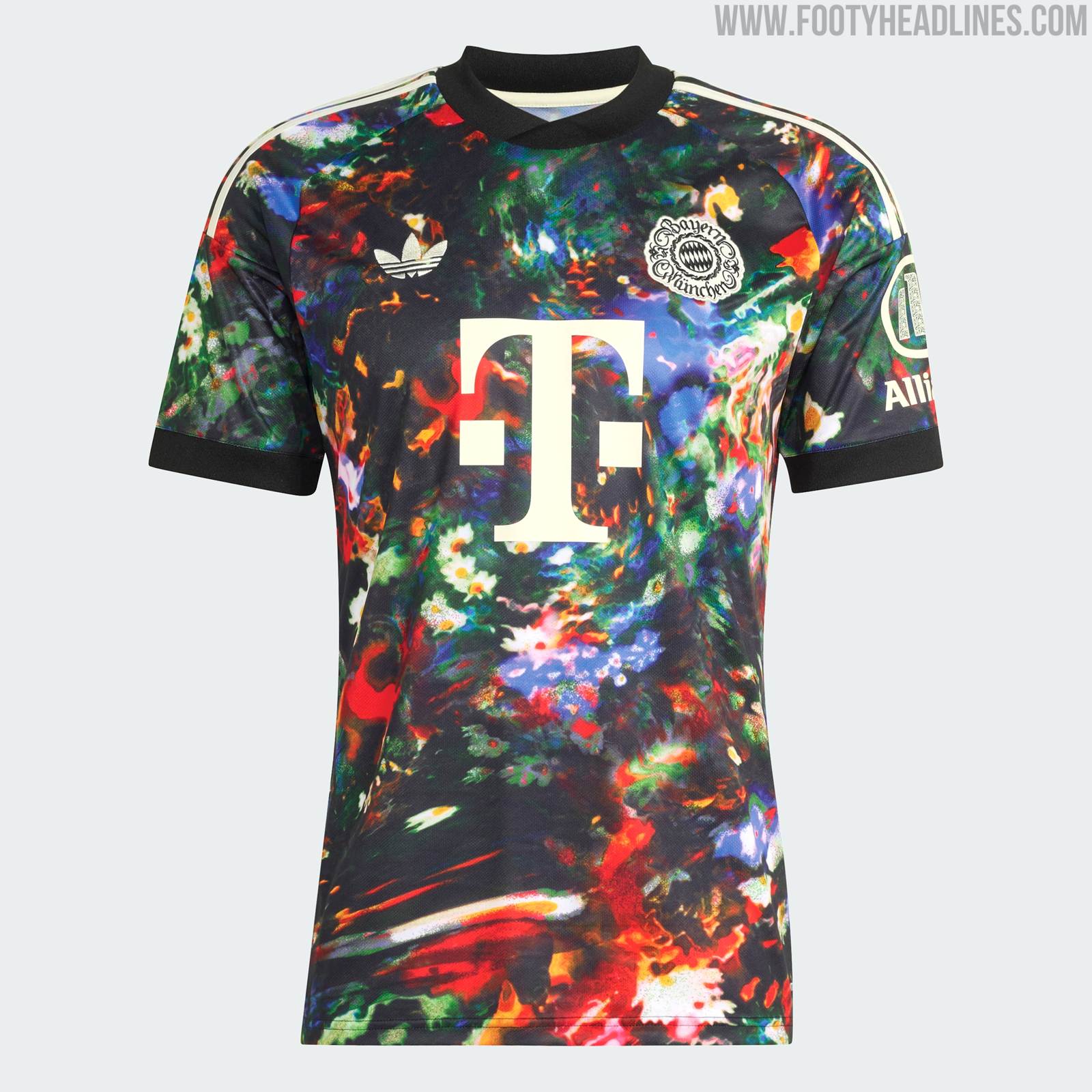 Bayern Munich 2026-27 Oktoberfest kit by adidas, black shirt with multicoloured painterly graphic