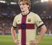 Concept render of the leaked Barcelona 2026/27 fourth kit: beige shirt with a maroon cross and navy collar