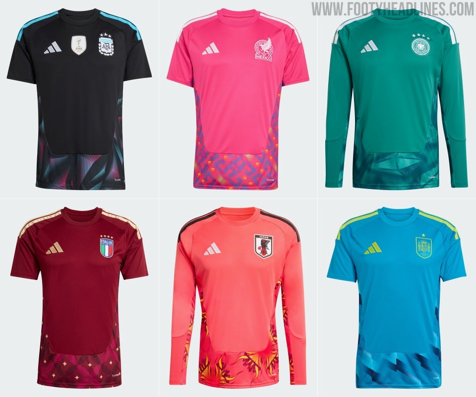 Adidas 2026 World Cup bespoke goalkeeper kits shown together