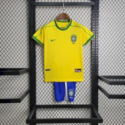 Brazil 1998 Home Kids Retro Jersey And Shorts