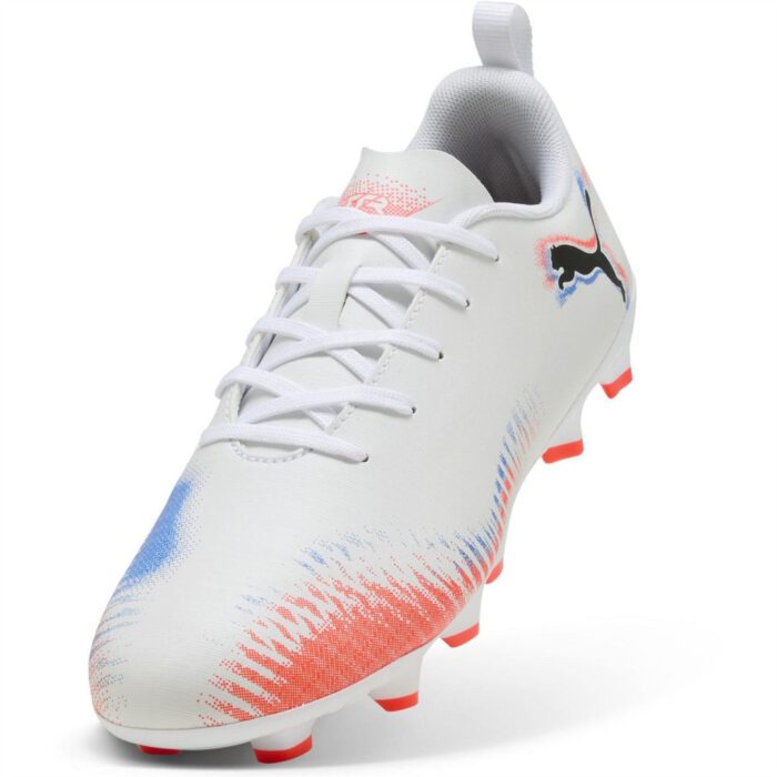 Puma Junior Firm Ground Football Boots – Wht-Blk-Glw Red – view 6