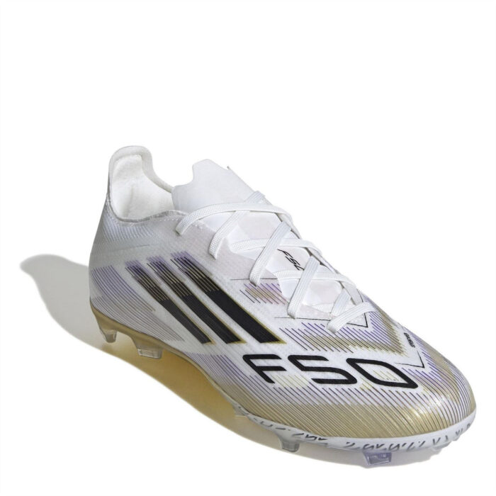adidas F50 Junior Firm Ground Football Boots – White/Blk/Gold – view 3