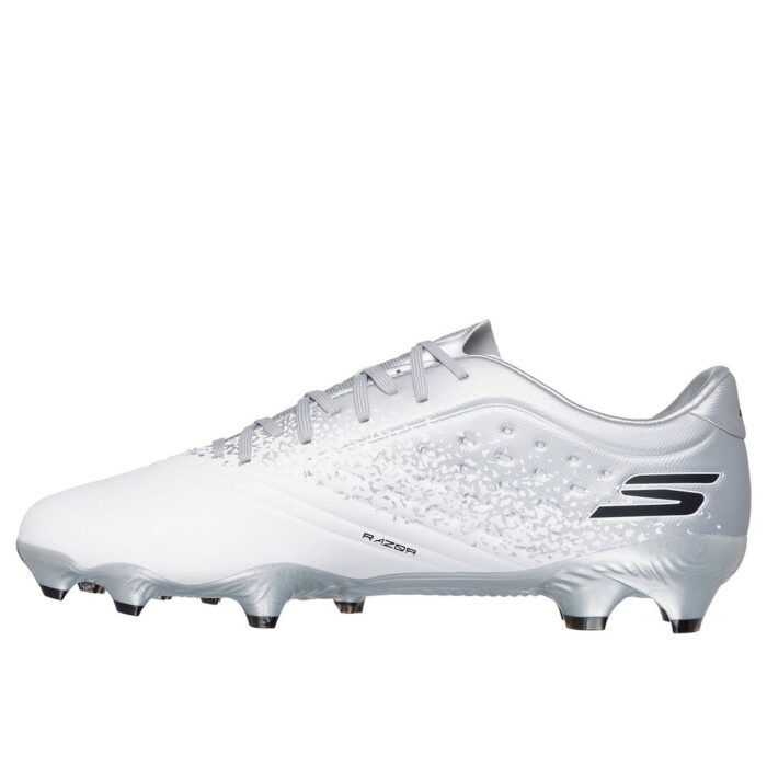 Skechers Razor Firm Ground Football Boots – White/Silver - Image 2