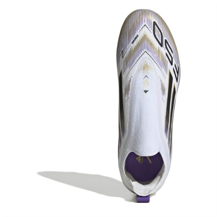 adidas F50 Laceless Junior Firm Ground Football Boots – White/Blk/Gold – view 5