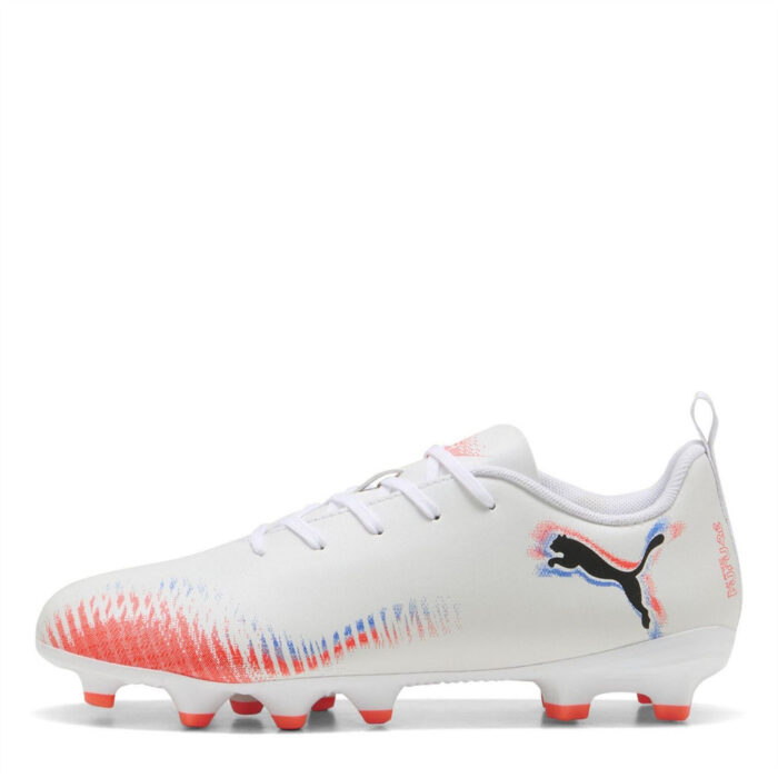 Puma Junior Firm Ground Football Boots – Wht-Blk-Glw Red – view 2