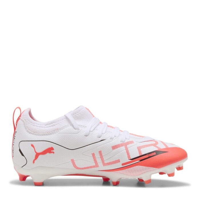 Puma Ultra 5 Junior Firm Ground Football Boots – White/Red – view 4