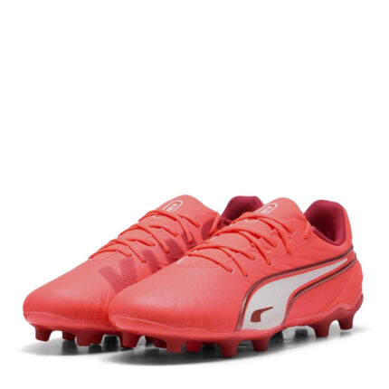 Puma King Junior Firm Ground Football Boots – Red/White
