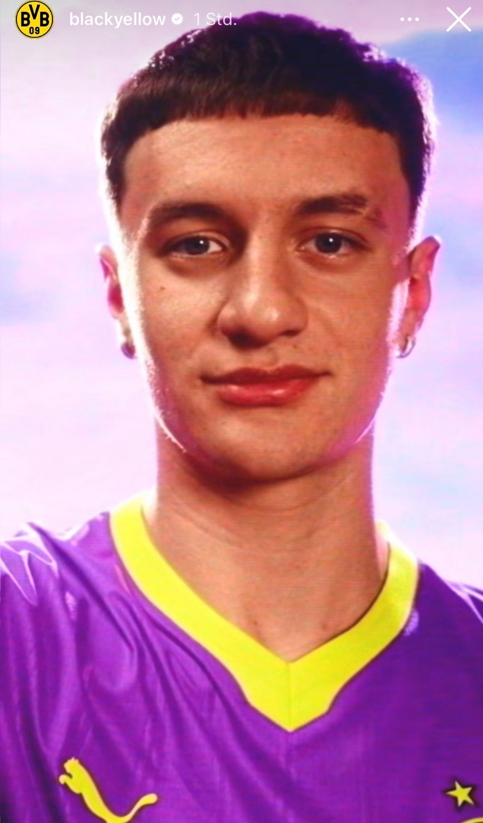 Borussia Dortmund 2026-27 third kit leaked: neon purple Puma shirt with neon yellow collar trim and BVB crest