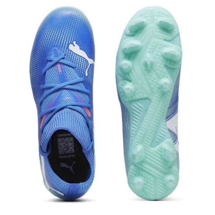 Puma Future 7 Junior Firm Ground Football Boots – Blue/Wht/Green – view 3