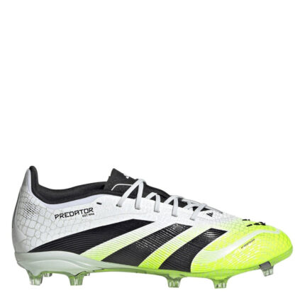 adidas Predator Junior Firm Ground Football Boots – White/Blk/Lemon