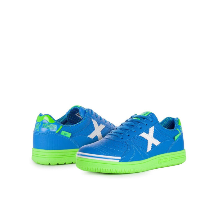 Munich Profit Junior Indoor Football Boots – Blue/FluGreen – view 5