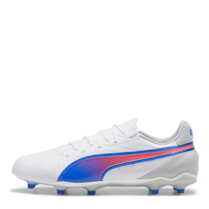 Puma King Firm Ground Football Boots – White/Blue/Grey – view 2