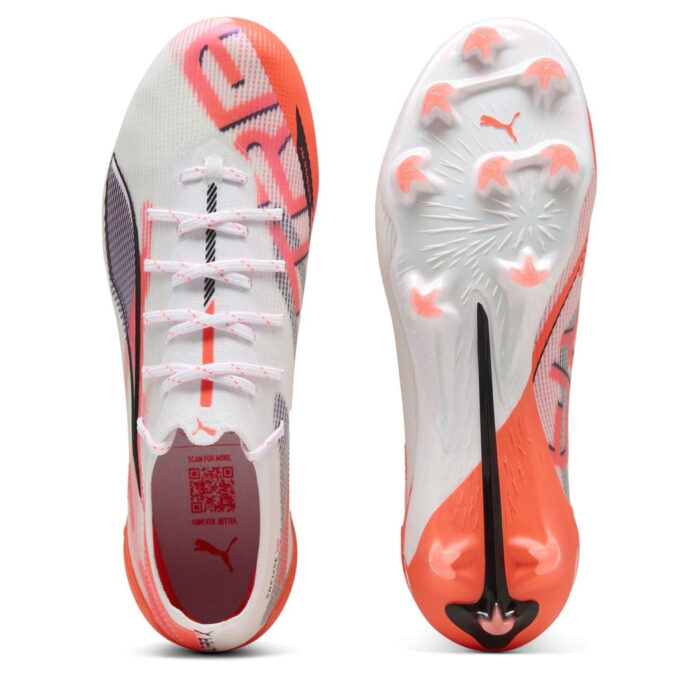 Puma Womens Ultra 5 Firm Ground Football Boots – White/Red - Image 3