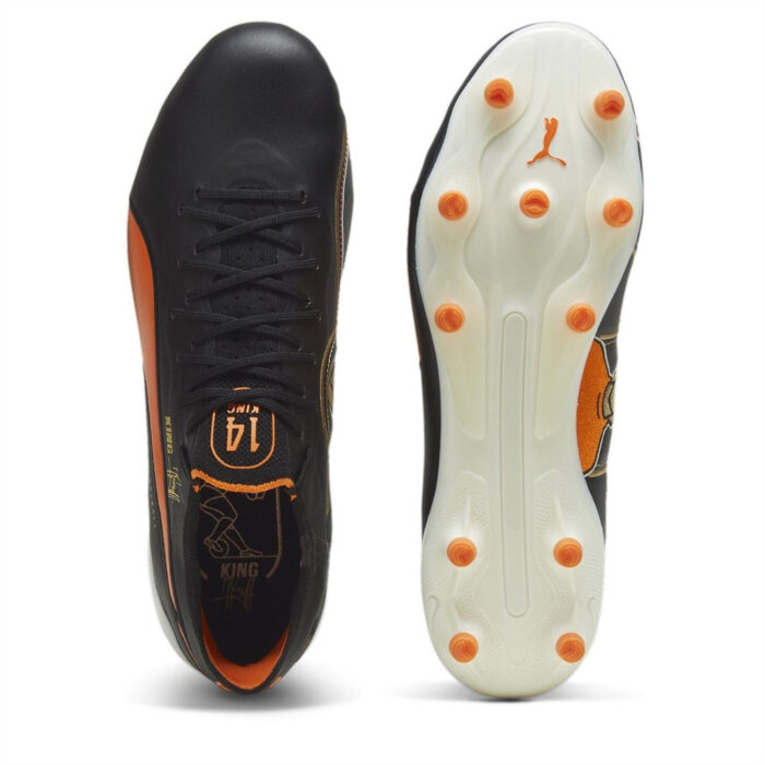 Puma King Firm Ground Football Boots – Blk/Wht/Orange - Image 3