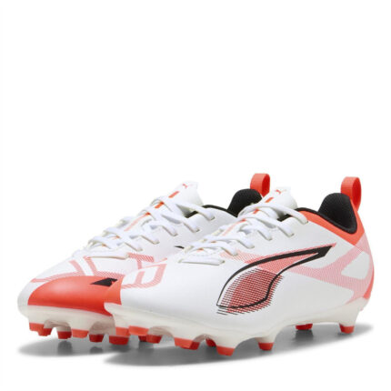 Puma Ultra Junior Firm Ground Football Boots – White/Red