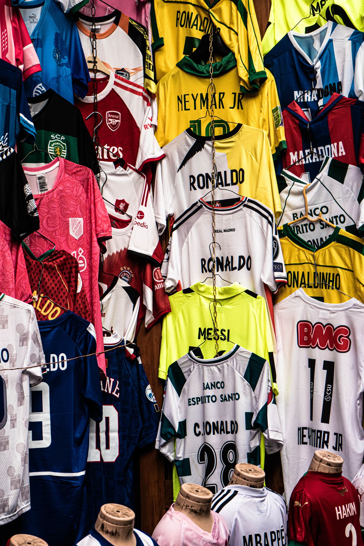 Close-up of football shirt fabric showing breathable performance material