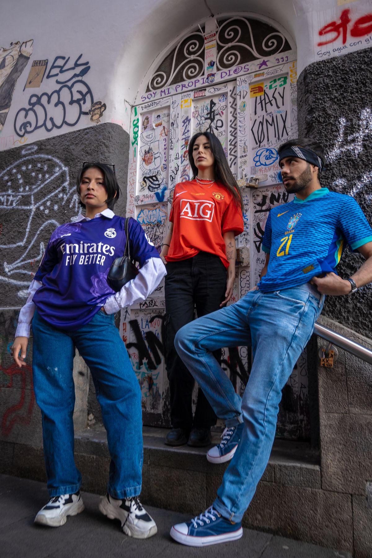 Football shirts hanging together — home, away and third kit colours compared