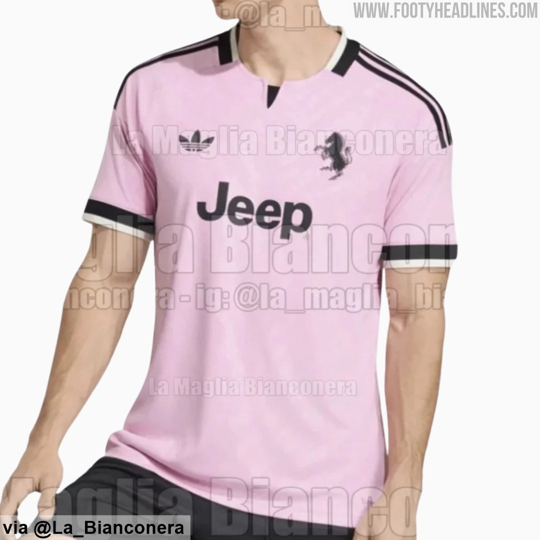 Juventus 2026-27 away kit leaked image — true pink Adidas with retro trefoil logo