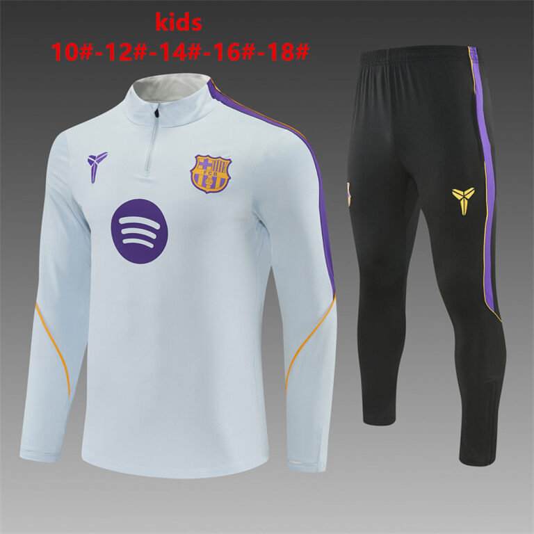 Kids Barcelona 2026/27 Collaboration Half-zip Light Gray Tracksuit