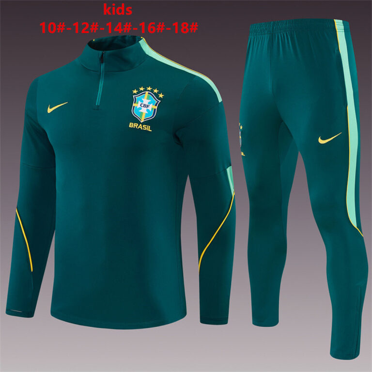 Kids Brazil 2026 World Cup Half-zip Dark Green Tracksuit