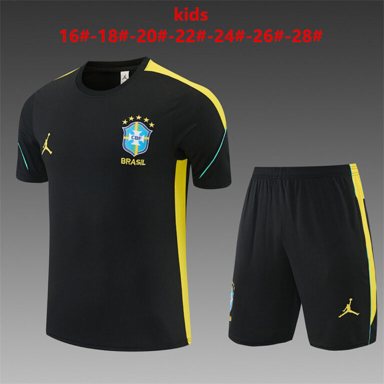 Kids Brazil 2026 World Cup Jordan Collaboration Black Yellow Training Jersey