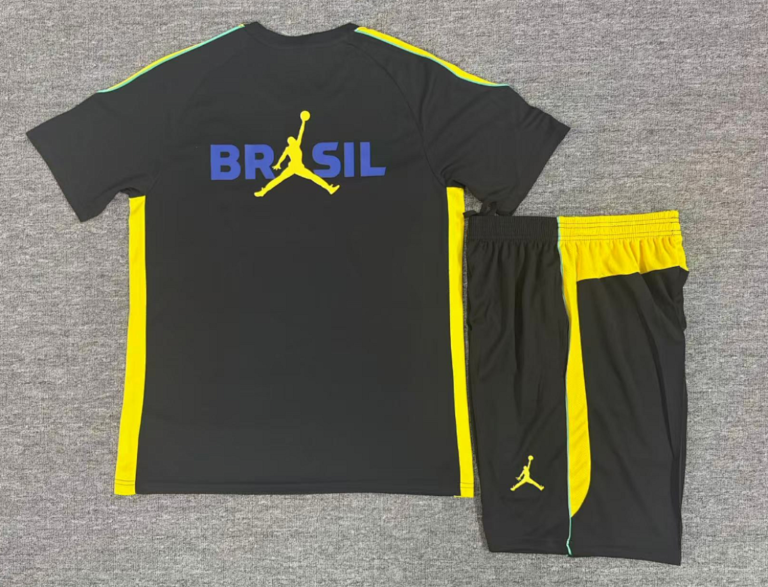 Kids Brazil 2026 World Cup Jordan Collaboration Black Yellow Training Jersey