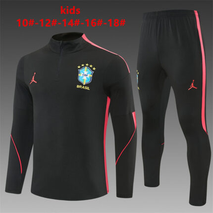 Kids Brazil 2026 World Cup Jordan Collaboration Half-zip Black Orange Tracksuit