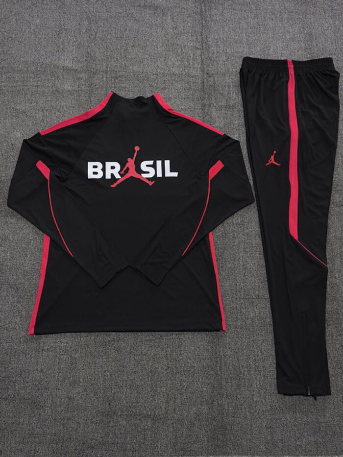 Kids Brazil 2026 World Cup Jordan Collaboration Half-zip Black Orange Tracksuit