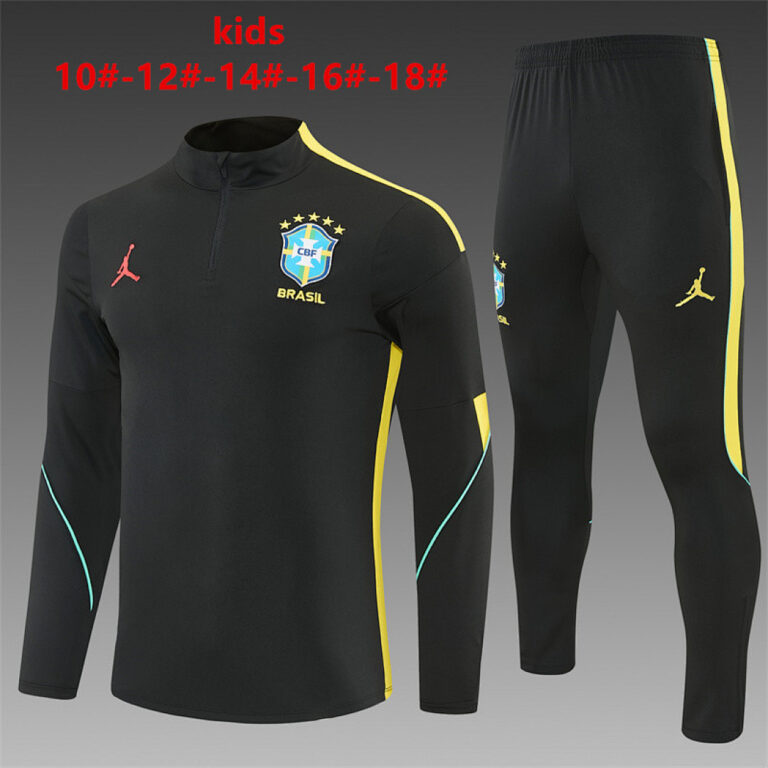 Kids Brazil 2026 World Cup Jordan Collaboration Half-zip Black Yellow Tracksuit