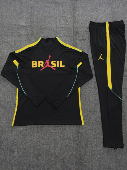 Kids Brazil 2026 World Cup Jordan Collaboration Half-zip Black Yellow Tracksuit