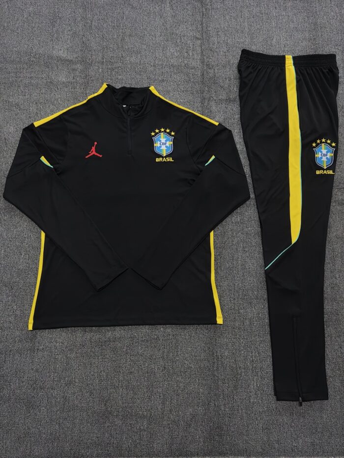 Kids Brazil 2026 World Cup Jordan Collaboration Half-zip Black Yellow Tracksuit