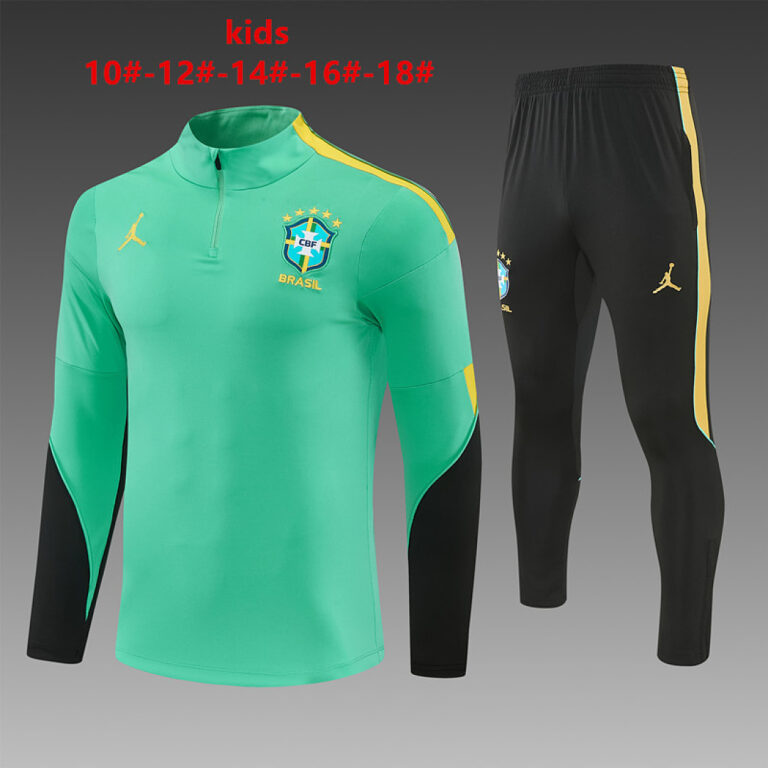 Kids Brazil 2026 World Cup Jordan Collaboration Half-zip Light Green Tracksuit