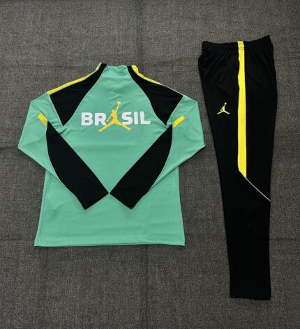Kids Brazil 2026 World Cup Jordan Collaboration Half-zip Light Green Tracksuit