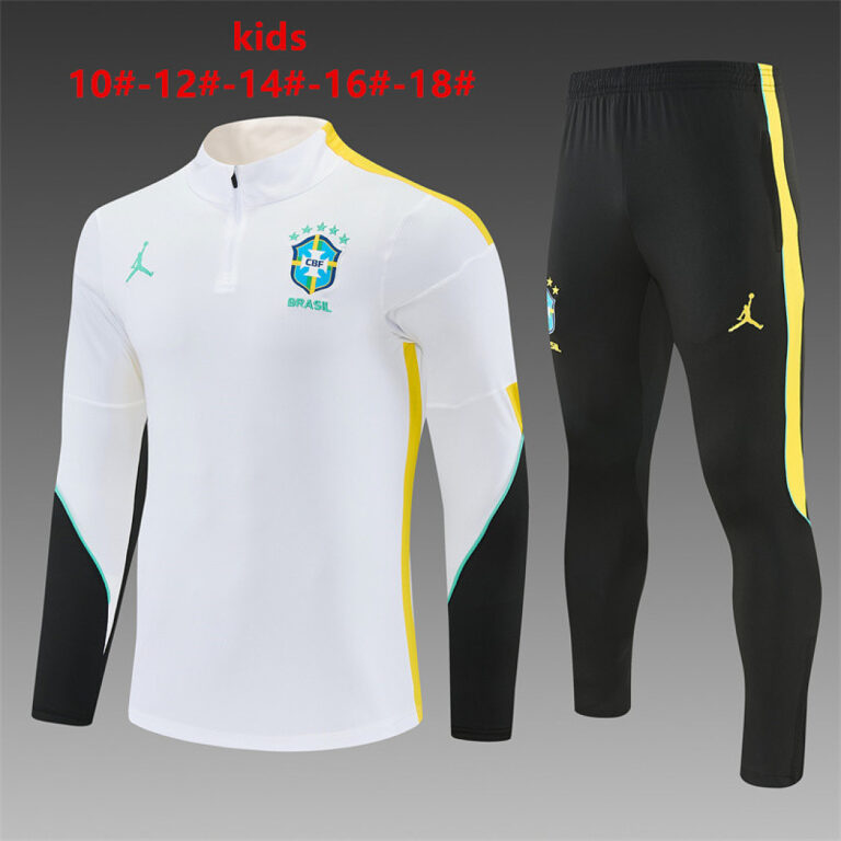 Kids Brazil 2026 World Cup Jordan Collaboration Half-zip White Tracksuit