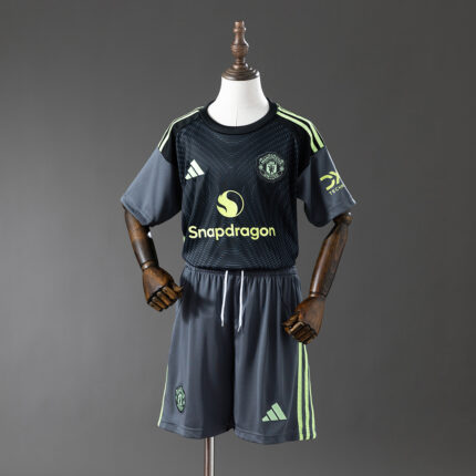 Kids Manchester United 2025/26 Black and Grey Kit