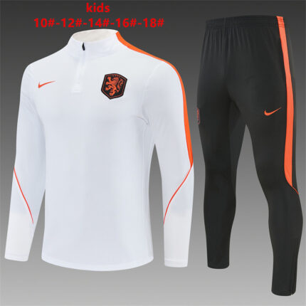 Kids Netherlands 2026 World Cup Half-zip White Tracksuit