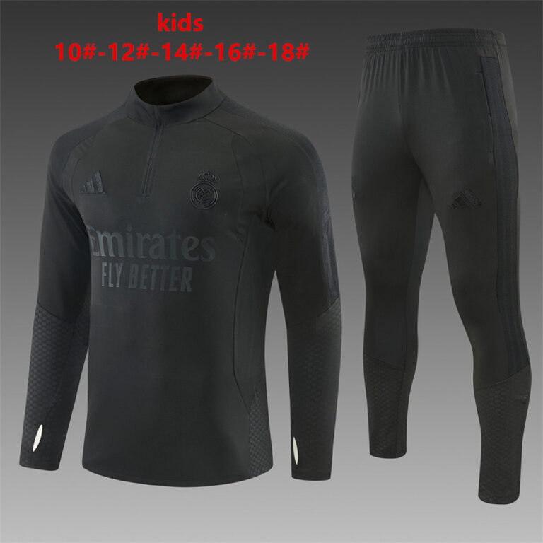 Kids Real Madrid 2026/27 All Black Half-zip Tracksuit