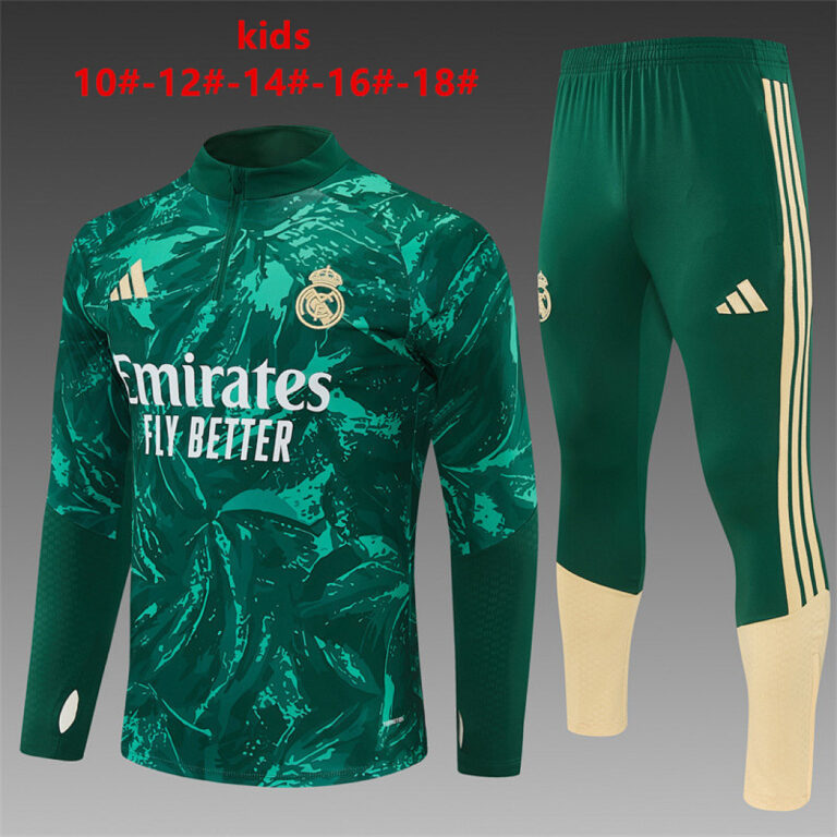 Kids Real Madrid 2026/27 Camo Half-zip Green Tracksuit