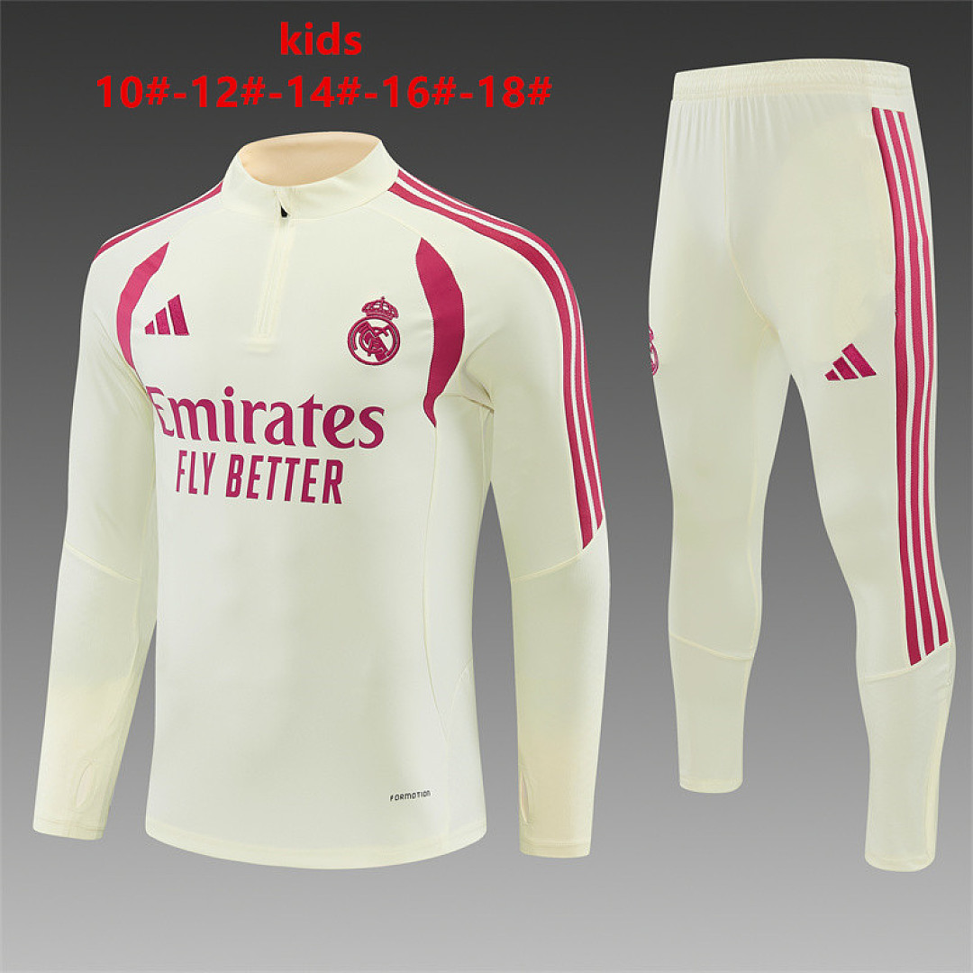 Kids Real Madrid 2026/27 Half-zip Beige Tracksuit Kids Real Madrid 2026/27 Half-zip Beige Tracksuit