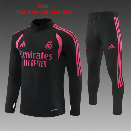 Kids Real Madrid 2026/27 Half-zip Black Pink Tracksuit