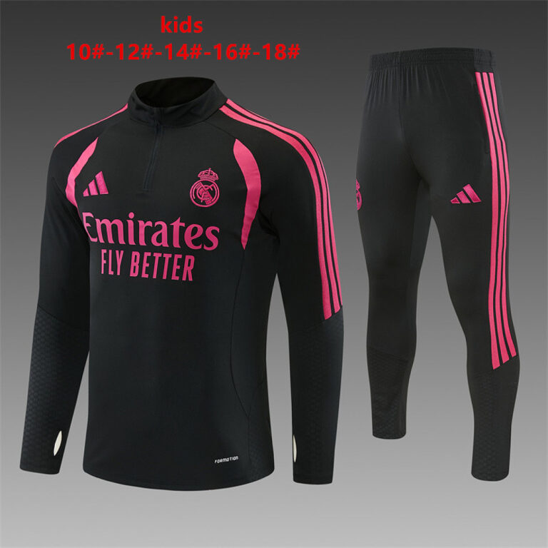 Kids Real Madrid 2026/27 Half-zip Black Pink Tracksuit