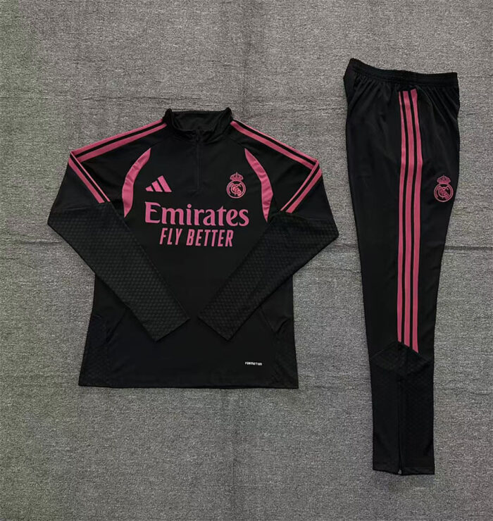 Kids Real Madrid 2026/27 Half-zip Black Pink Tracksuit