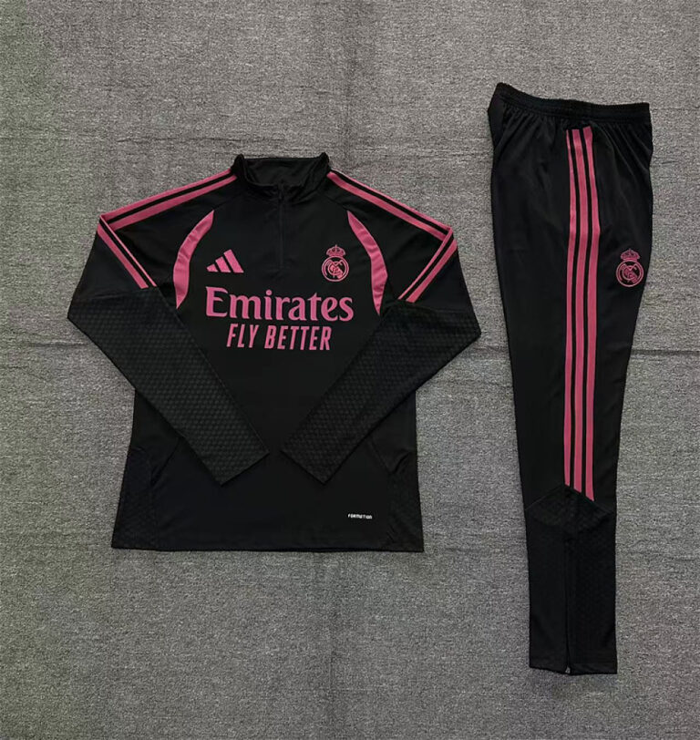 Kids Real Madrid 2026/27 Half-zip Black Pink Tracksuit