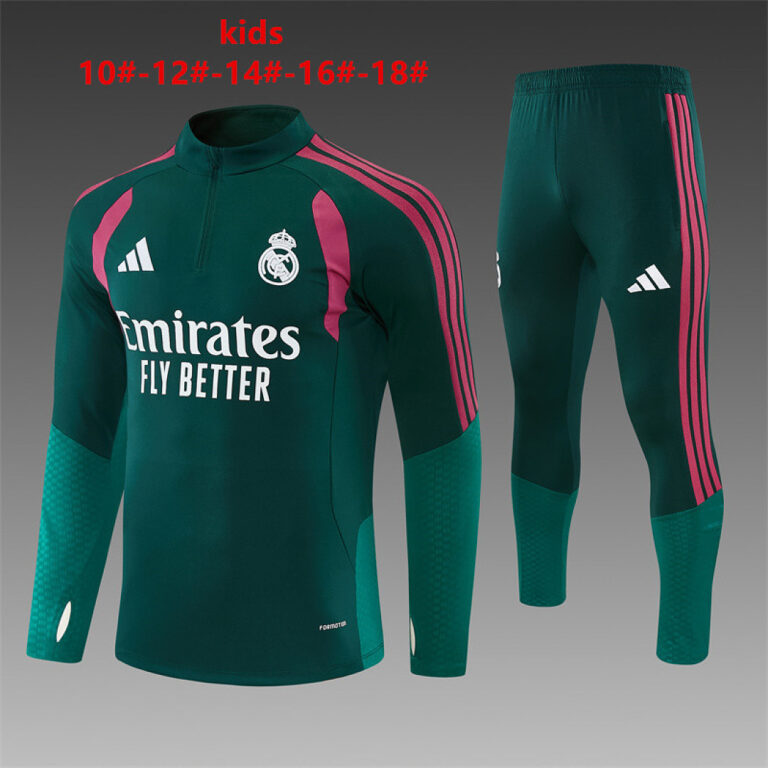 Kids Real Madrid 2026/27 Half-zip Dark Green Pink Tracksuit