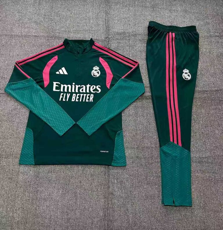 Kids Real Madrid 2026/27 Half-zip Dark Green Pink Tracksuit