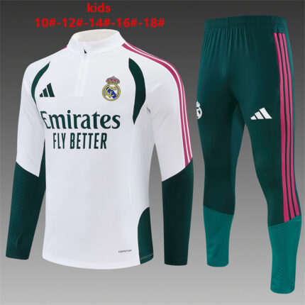 Kids Real Madrid 2026/27 Half-zip White Green Tracksuit