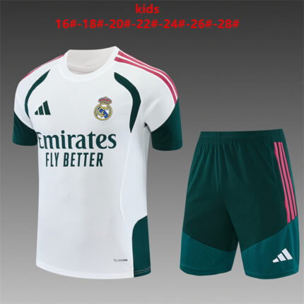 Kids Real Madrid 2026/27 White Dark Green Training Jersey