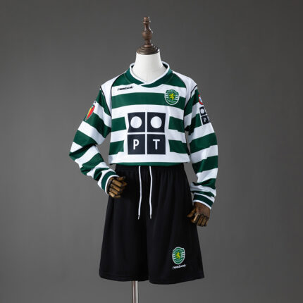 Kids Retro Sporting CP 2001/02 Home Long-Sleeve Long Sleeve Kit